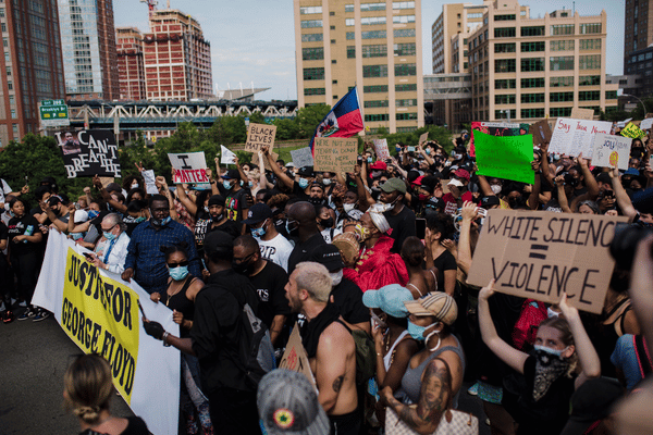 protesters gathering outside
