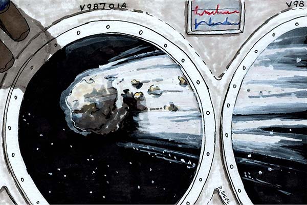 comet through a spaceship window- multimedia art