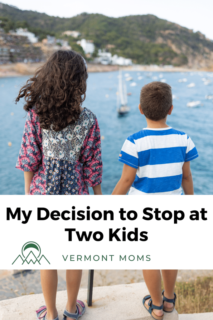 This is a pinnable image for a blog post about stopping at two kids.