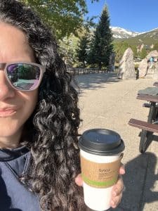 Julie sips a maple latte in the summer!