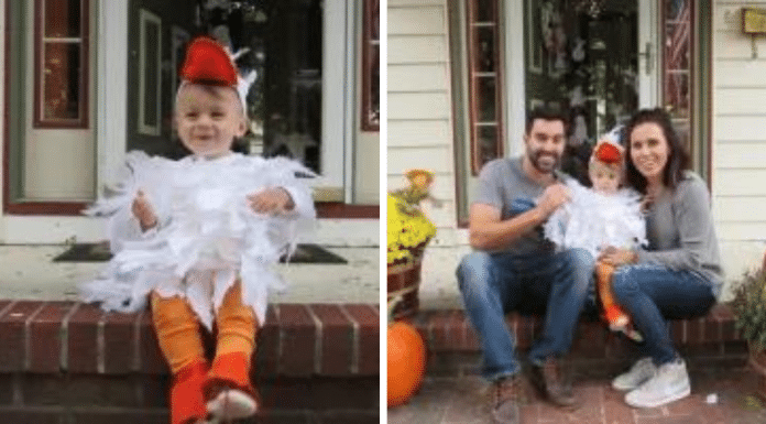 This is the featured image for a blog post about making a DIY, no-sew duck Halloween costume.