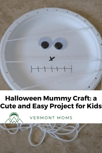 This is a pinnable image for a blog post about a Halloween mummy craft.