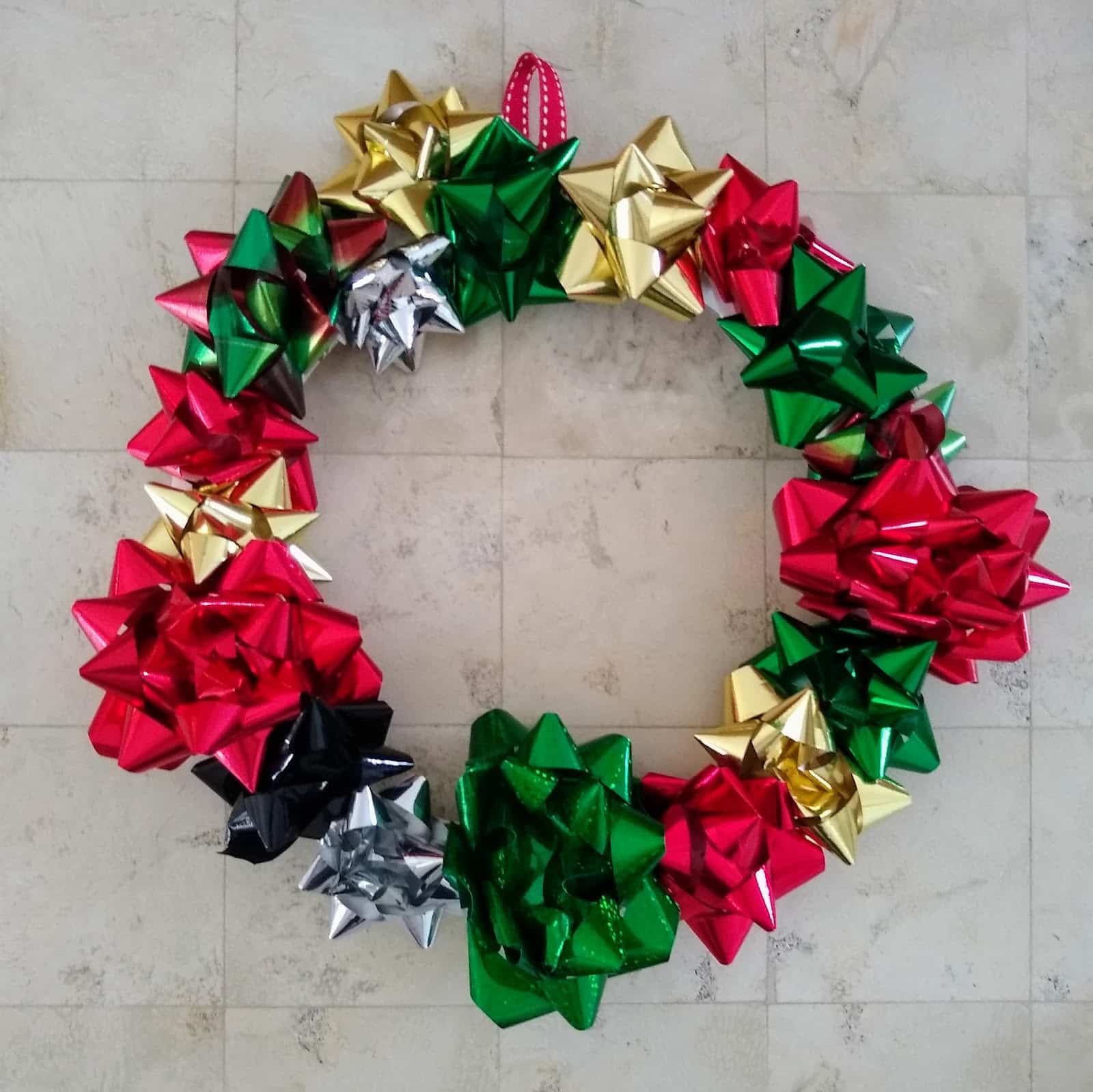supplies for making Christmas bow wreaths