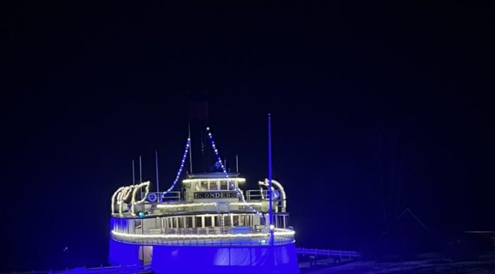 7 Places to See Holiday Lights in Vermont ship covered in holiday lights at Shelburne Museum, Vermont