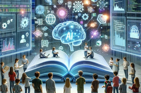 A Generative AI created image depicting digital education surrounding AI.