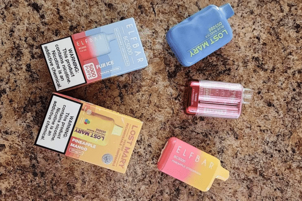 An array of vape pens and refills