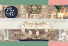 Farmhouse Easter Egg Garland: Trendy DIY Easter Decoration Featured image for a blog post about making a DIY Easter Egg Garland