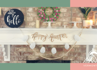Farmhouse Easter Egg Garland: Trendy DIY Easter Decoration Featured image for a blog post about making a DIY Easter Egg Garland
