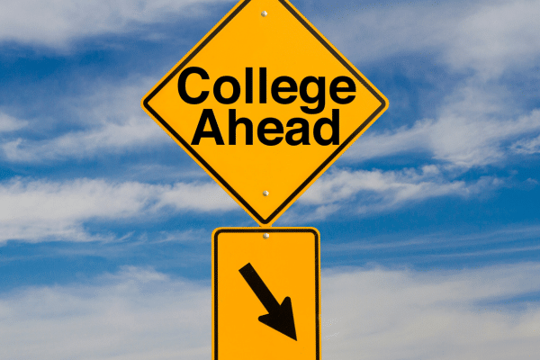 sign that says "college ahead"