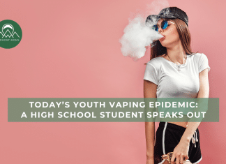 Today’s Youth Vaping Epidemic: A High School Student Speaks Out Teen girl vaping and blowing a big cloud of vapor