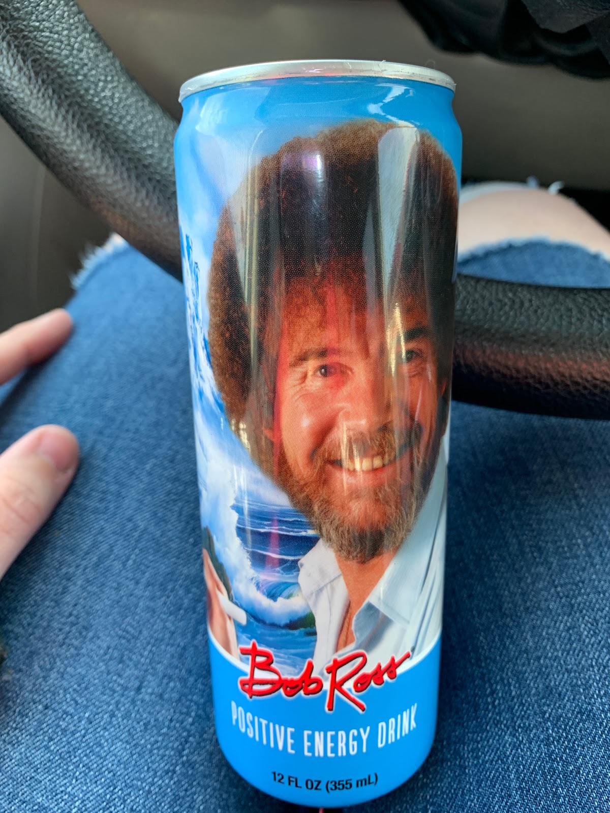 An image of a Bob Ross Positive Energy Drink can.