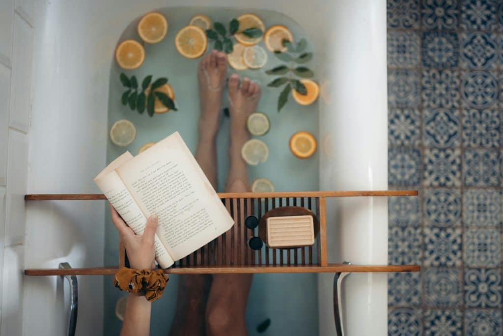 woman's legs in a bathtub.