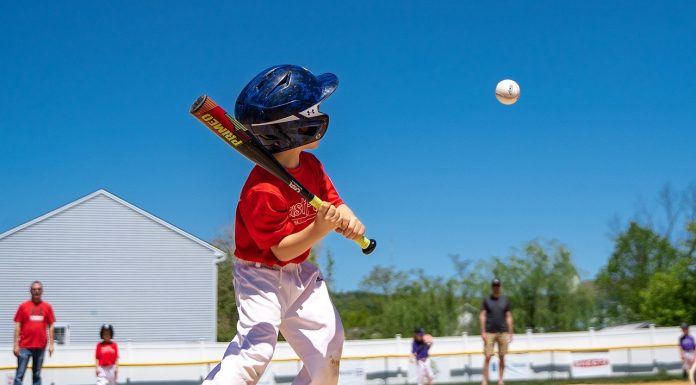A Team Mom Spills the Tea on Kids’ Sports young boy in a red uniform stands at bat