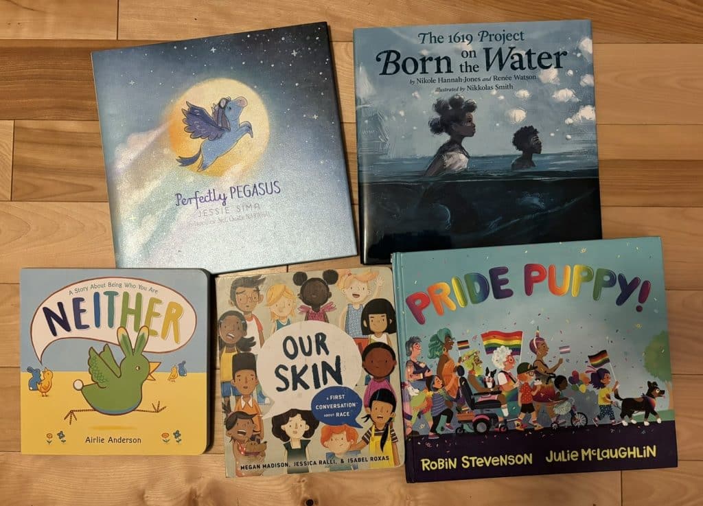 Children's books about race and racism, transgender people, and pride.