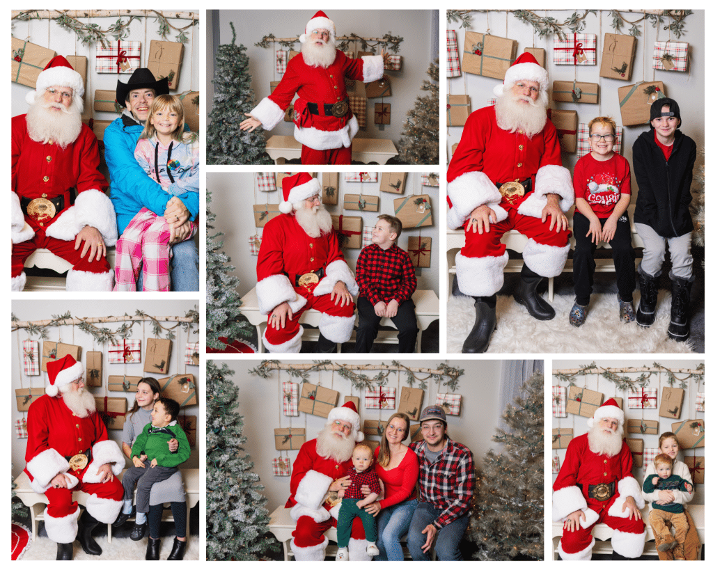 collage of children and families with santa