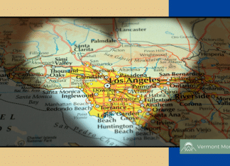 map of California with a heart over las Angeles due to location of wildfires