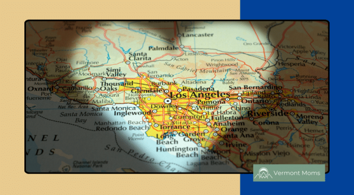 California’s Devastating Wildfires- A Call to Action map of California with a heart over las Angeles due to location of wildfires