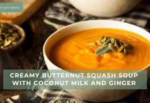 Creamy Butternut Squash Soup with Coconut Milk and Ginger